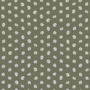 Floral Mosaic - Light Gray Floral Dots Atop Dark Green Colour Background