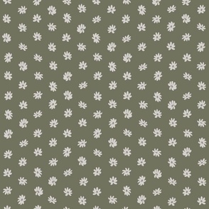 Floral Mosaic - Small Ditsy Nature Botanical Light Gray Floral Dots Dotted on Dark Green Colour Background