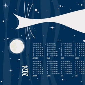 cat calendar 2024 - ollie cat at night - starry sky - tea towel and wall hanging