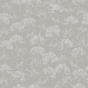 Elegant Silhouette - Cream Outline of Scattered Ginkgo Leaves Atop Beige Gray Grey Greige Background