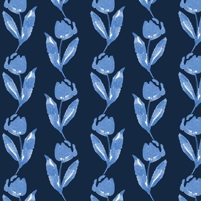 blue watercolor tulips on navy blue / bloomcore/ 