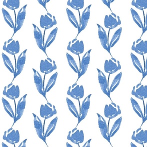 blue and white watercolor tulips, delft blue 