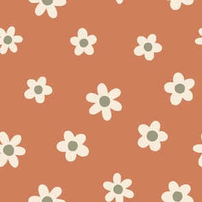 Daisies Terracotta and Olive Green - Lg