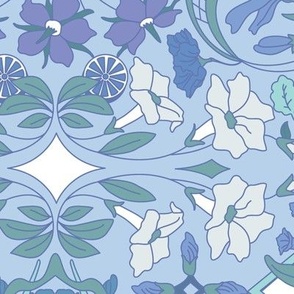 Art Nouveau Whimsigothic Floral in Tonal Blue