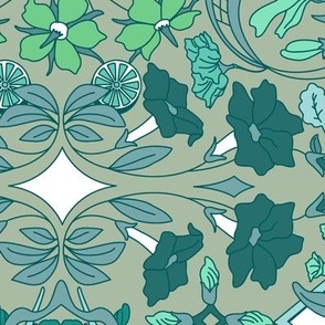 Art Nouveau Whimsigothic Floral in Tonal Green