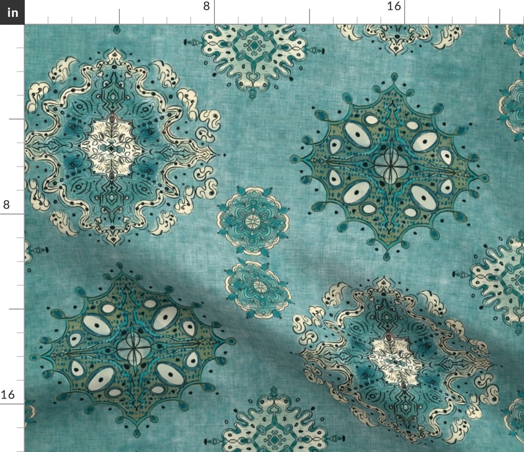 Vintage Paisley Teal on Teal (large scale)