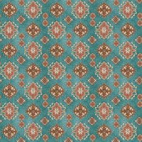 Vintage Paisley-Rust and Cream -on Teal (small scale)