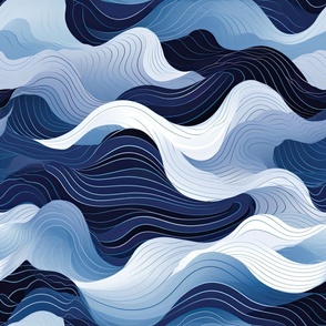 Abstract Monochrome Navy Ocean Waves ATL1023