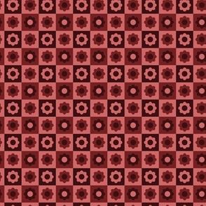 6" Magenta Gingham Geometric Flower Pattern - Black Bean, Falu Red, and Indian red