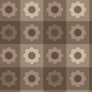 6" Neutral Gingham Geometric Flower Pattern - Umber and Khaki