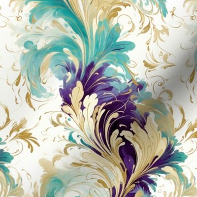 Purple, Teal and Gold Damask