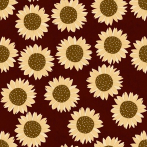 Himawari (Sunflower) Floral - Burgundy