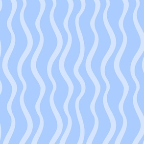 Wavy Blue Ocean Stripes Large Scale