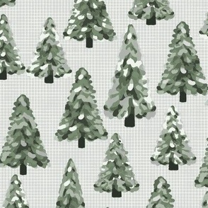 Cabincore Winter Pine Forest with Linen Texture on Decorator White
