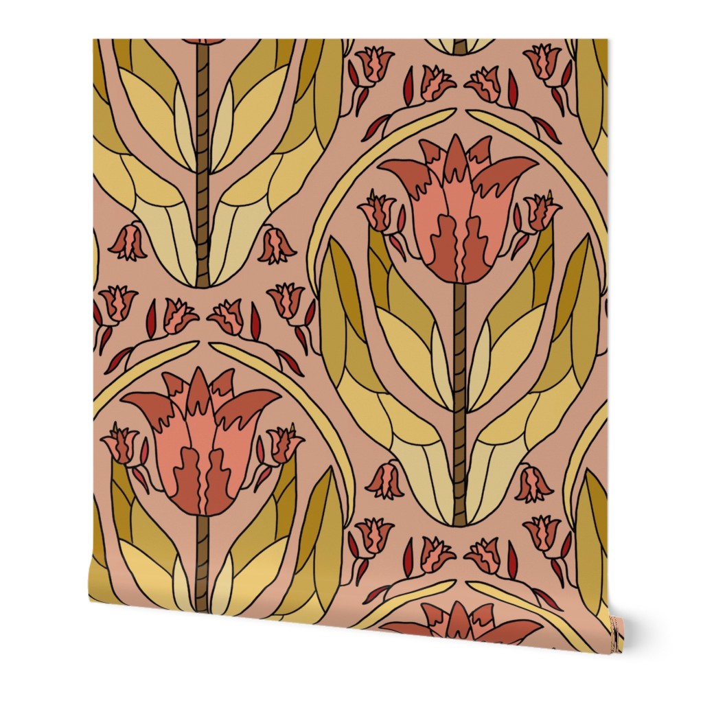 Art Deco Tulips in orange and yellow,  24" 