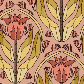 Art Deco Tulips in orange and yellow,  24" 