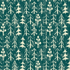 Enchanted Forest Whispers: Vintage Pine & Birch Tree Pattern - Nature-Inspired Textile Design - Green