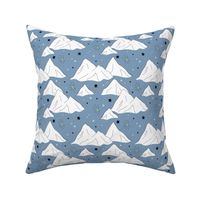 Vintage Christmas winter mountains - moon stars magic winter night and mountain peaks minimalist canada design white mint on moody blue