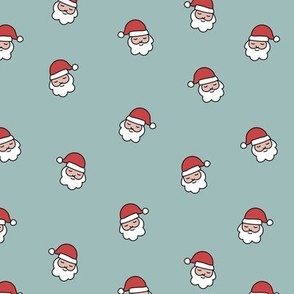 Cutesy Christmas Santa Claus - minimalist retro style santa for kids white red on moody blue