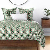 Kawaii Holidays - Retro Christmas checker design with pine trees orange pink green pine cream