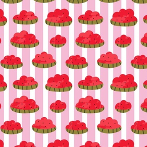 (small) watermelon clouds white stripes on pink