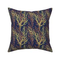 Grassland summer night pattern in orange_ yellow and dark blue small