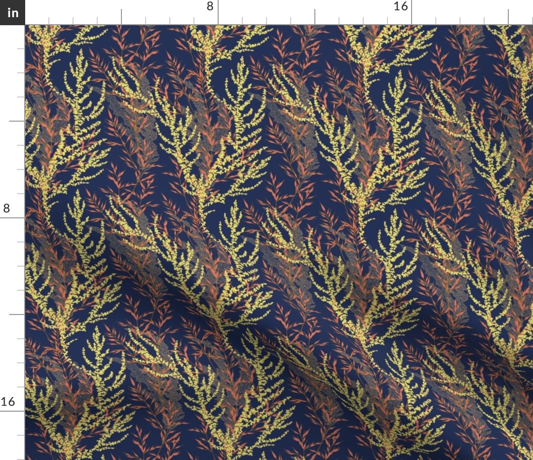 Grassland summer night pattern in orange_ yellow and dark blue small