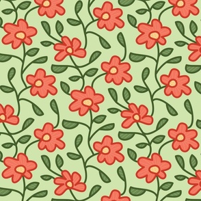 Border Flowers in Red, Gold + Green