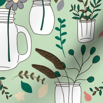 Lil Mason Jars —  spring flowers on mint green