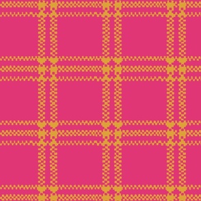 Pink and Gold Plaid Wallpaper - large scale Fabric