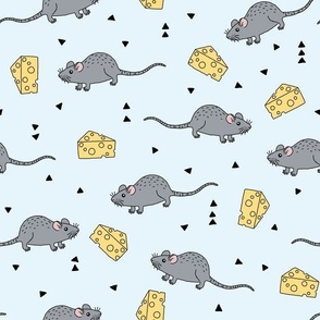 Cute mouse with cheese blue pattern