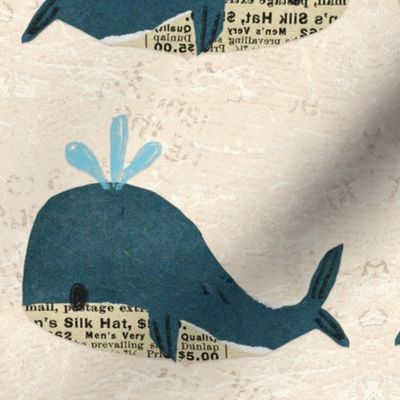 Whale tapestry on beige /  large