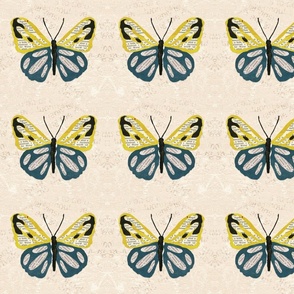 Blue and Yellow butterflies collage/  large
