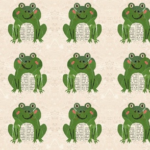 Green frog newspaper collage / large