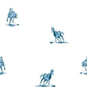 Blue Horses  - 3" Fabric