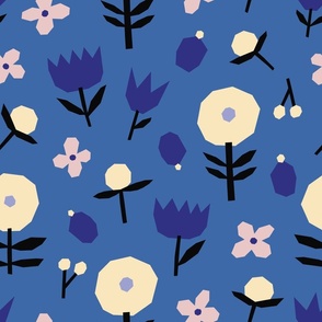 Cut out flowers pattern in blue and white colour