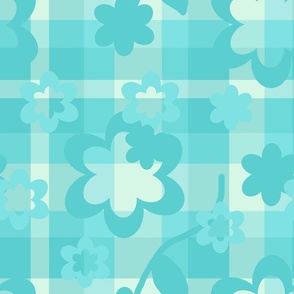 Turquoise Blue Floral Plaid Tween Girl 