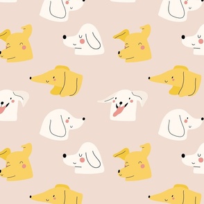 Cute design with Dog's head in pink, yellow and beige colour