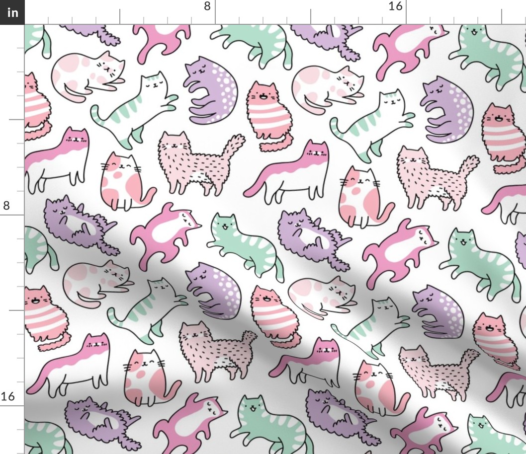 Kawaii pink cute doodle cat pattern 