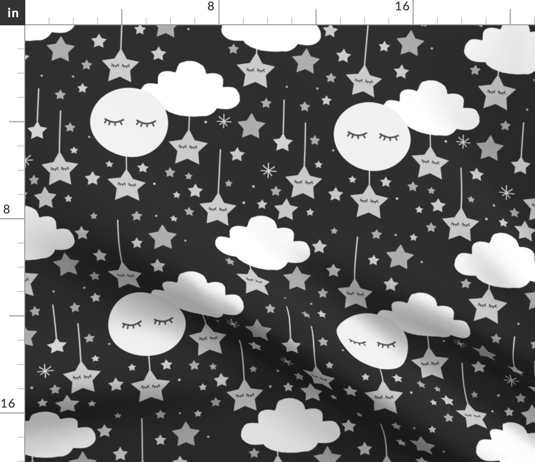 Gray Moon Star Clouds Nursery Baby Girl Boy Larger Size 