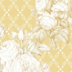 24" Toile Revival French Floral Bouquets in Butter Yellow n Mustard Gold by Audrey Jeanne