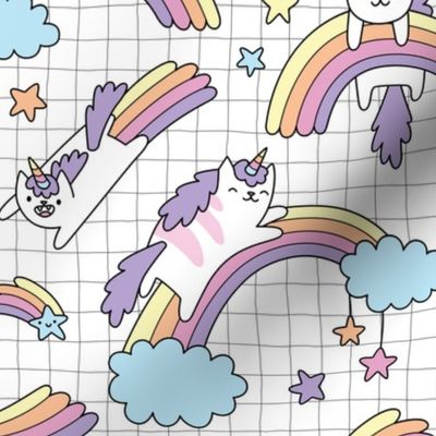 Pastel unicorn cat with rainbows