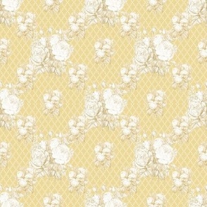 4" Toile Revival French Floral Bouquets in Butter Yellow n Mustard Gold by Audrey Jeanne