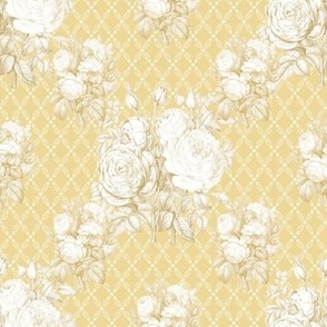 8" Toile Revival French Floral Bouquets in Butter Yellow n Mustard Gold by Audrey Jeanne