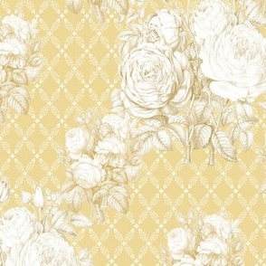 12" Toile Revival French Floral Bouquets in Butter Yellow n Mustard Gold by Audrey Jeanne