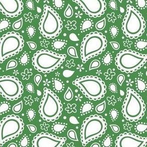 Small Scale Playful Paisley White on Kelly Green