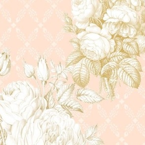 24" Toile Revival French Floral Bouquets in Blush Pink n Mustard Gold by Audrey Jeanne
