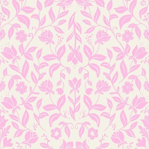 medium-Tulips and Branches Pink on Cream Wallpaper - 20" Fabric