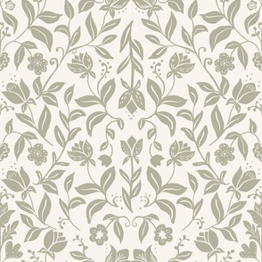 Scandinavian Floral  Wallpaper in Taupe and Light Cream - 20" Fabric