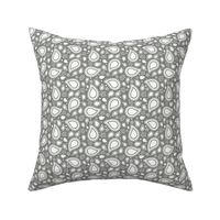 Small Scale Playful Paisley White on Pewter Grey
